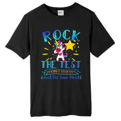 Rock The Test Teacher Test Day Testing Day Funny Teacher Tall Fusion ChromaSoft Performance T-Shirt