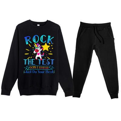 Rock The Test Teacher Test Day Testing Day Funny Teacher Premium Crewneck Sweatsuit Set