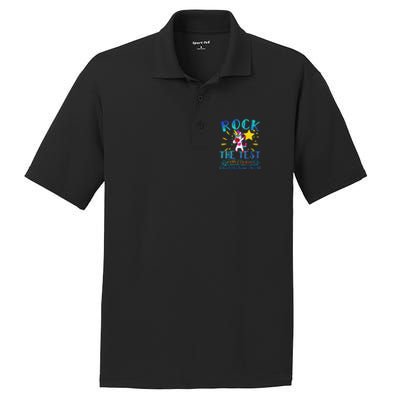 Rock The Test Teacher Test Day Testing Day Funny Teacher PosiCharge RacerMesh Polo