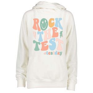 Rock The Test Testing Day Retro Motivational Teacher Student Womens Funnel Neck Pullover Hood