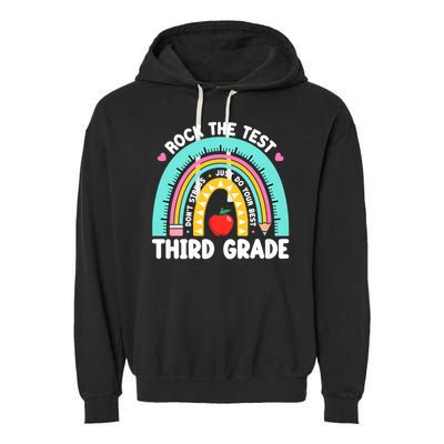 Rock The Test Day 3rd Grade Teach.er Third Grade Testing Day Garment-Dyed Fleece Hoodie