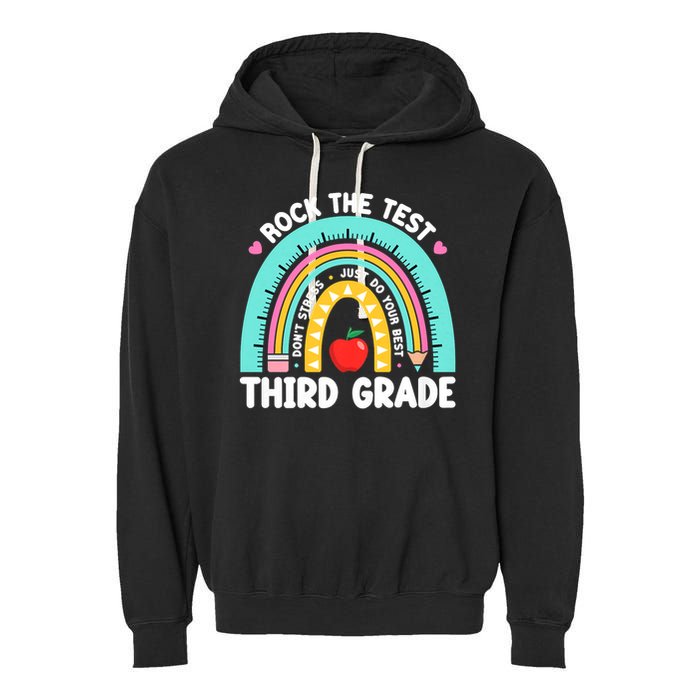 Rock The Test Day 3rd Grade Teach.er Third Grade Testing Day Garment-Dyed Fleece Hoodie
