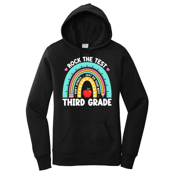 Rock The Test Day 3rd Grade Teach.er Third Grade Testing Day Women's Pullover Hoodie