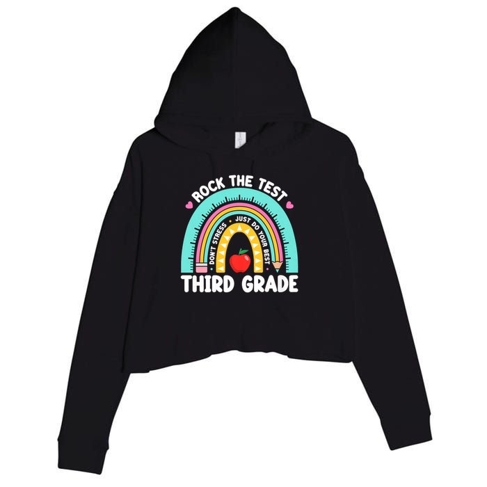 Rock The Test Day 3rd Grade Teach.er Third Grade Testing Day Crop Fleece Hoodie