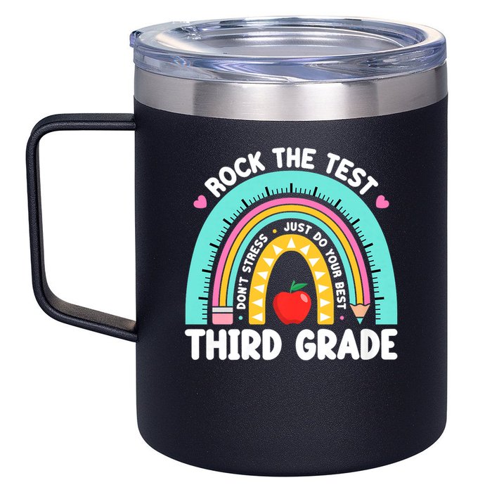 Rock The Test Day 3rd Grade Teach.er Third Grade Testing Day 12oz Stainless Steel Coffee Mug