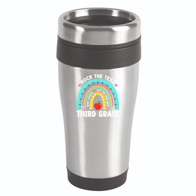 Rock The Test Day 3rd Grade Teach.er Third Grade Testing Day 16oz Travel Tumbler