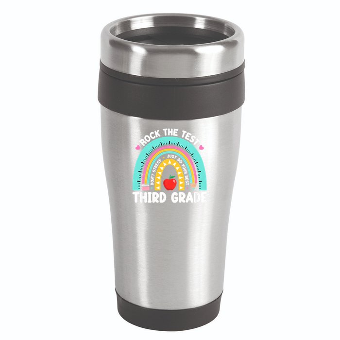 Rock The Test Day 3rd Grade Teach.er Third Grade Testing Day 16oz Travel Tumbler