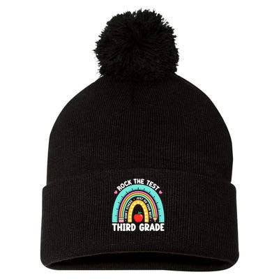 Rock The Test Day 3rd Grade Teach.er Third Grade Testing Day Pom Pom 12in Knit Beanie