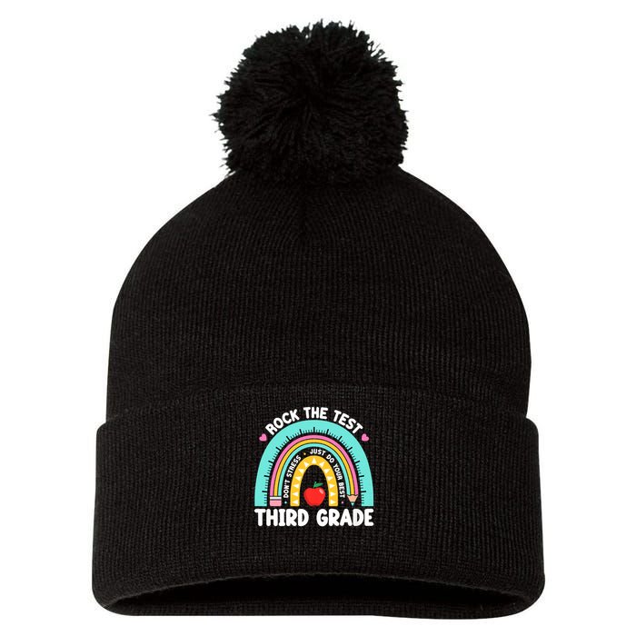 Rock The Test Day 3rd Grade Teach.er Third Grade Testing Day Pom Pom 12in Knit Beanie