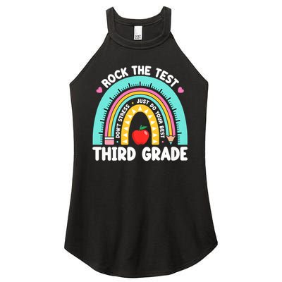 Rock The Test Day 3rd Grade Teach.er Third Grade Testing Day Women's Perfect Tri Rocker Tank