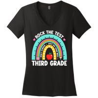 Rock The Test Day 3rd Grade Teach.er Third Grade Testing Day Women's V-Neck T-Shirt