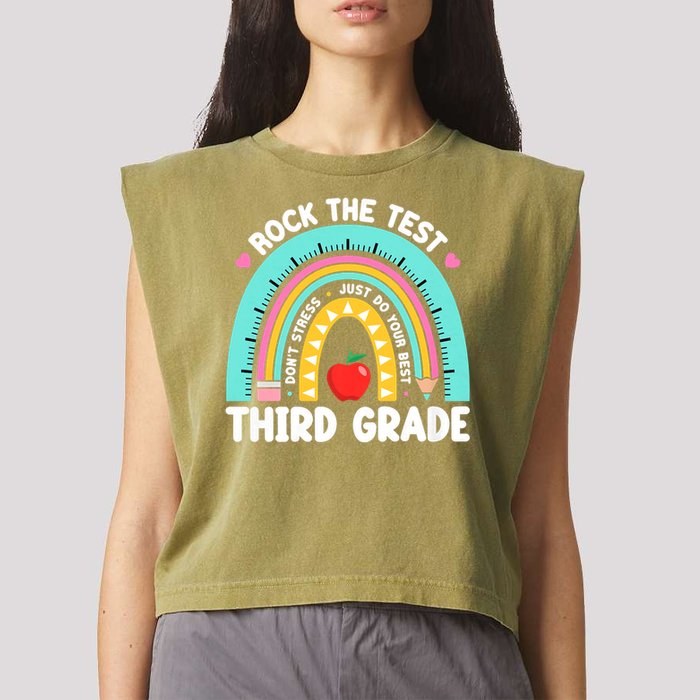Rock The Test Day 3rd Grade Teach.er Third Grade Testing Day Garment-Dyed Women's Muscle Tee