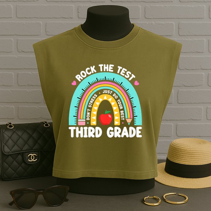 Rock The Test Day 3rd Grade Teach.er Third Grade Testing Day Garment-Dyed Women's Muscle Tee