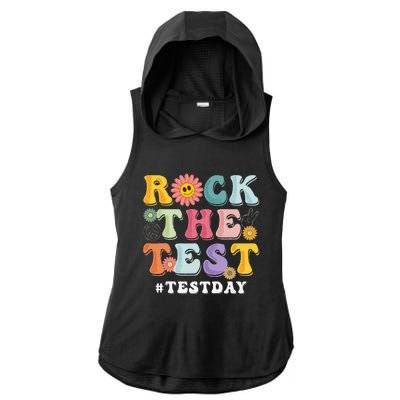 Rock The Test Testing Day Groovy Motivational Teacher Ladies PosiCharge Tri-Blend Wicking Draft Hoodie Tank