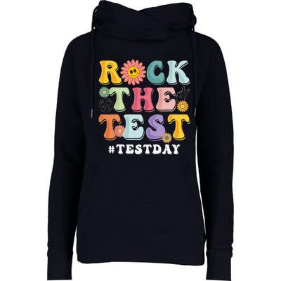 Rock The Test Testing Day Groovy Motivational Teacher Womens Funnel Neck Pullover Hood