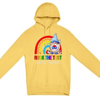 Rock The Test Funny Teacher Testing Day Rainbow Gnomes Premium Pullover Hoodie