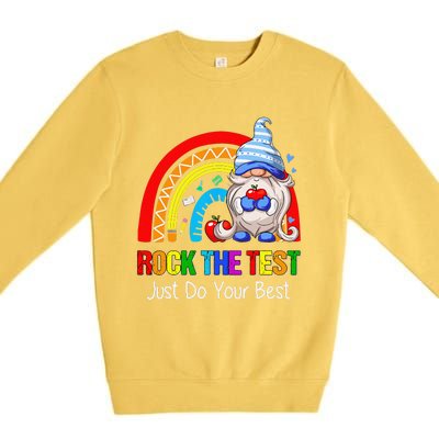 Rock The Test Funny Teacher Testing Day Rainbow Gnomes Premium Crewneck Sweatshirt