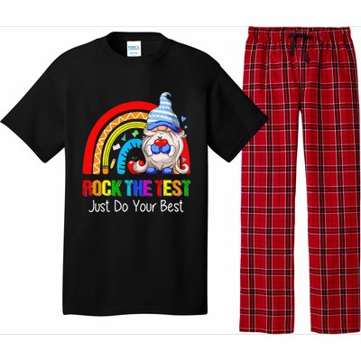 Rock The Test Funny Teacher Testing Day Rainbow Gnomes Pajama Set