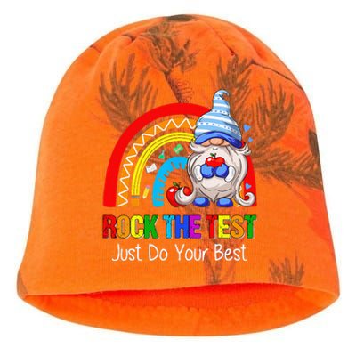 Rock The Test Funny Teacher Testing Day Rainbow Gnomes Kati - Camo Knit Beanie