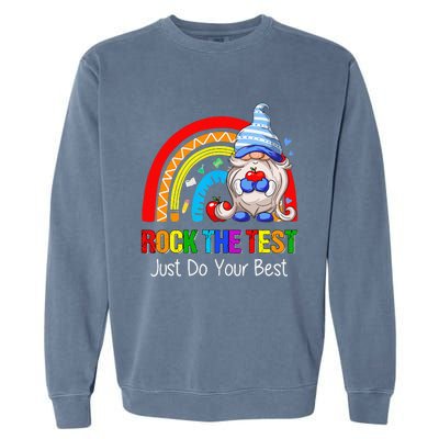 Rock The Test Funny Teacher Testing Day Rainbow Gnomes Garment-Dyed Sweatshirt