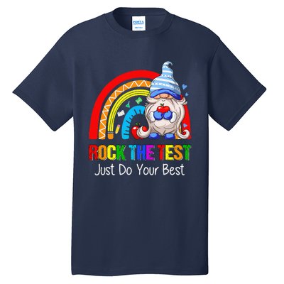 Rock The Test Funny Teacher Testing Day Rainbow Gnomes Tall T-Shirt