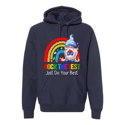 Rock The Test Funny Teacher Testing Day Rainbow Gnomes Premium Hoodie