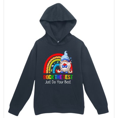 Rock The Test Funny Teacher Testing Day Rainbow Gnomes Urban Pullover Hoodie