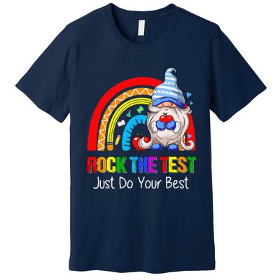 Rock The Test Funny Teacher Testing Day Rainbow Gnomes Premium T-Shirt