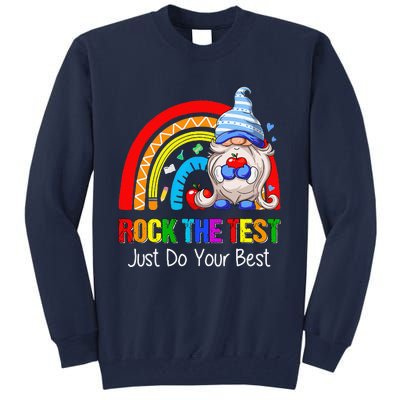 Rock The Test Funny Teacher Testing Day Rainbow Gnomes Tall Sweatshirt