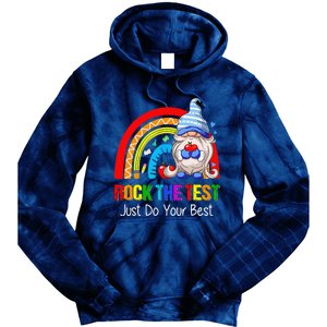 Rock The Test Funny Teacher Testing Day Rainbow Gnomes Tie Dye Hoodie