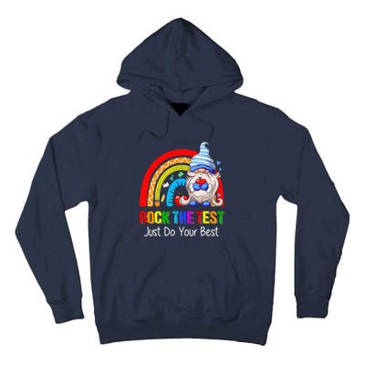 Rock The Test Funny Teacher Testing Day Rainbow Gnomes Tall Hoodie