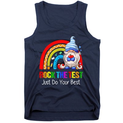 Rock The Test Funny Teacher Testing Day Rainbow Gnomes Tank Top