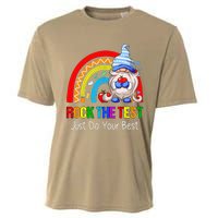 Rock The Test Funny Teacher Testing Day Rainbow Gnomes Cooling Performance Crew T-Shirt