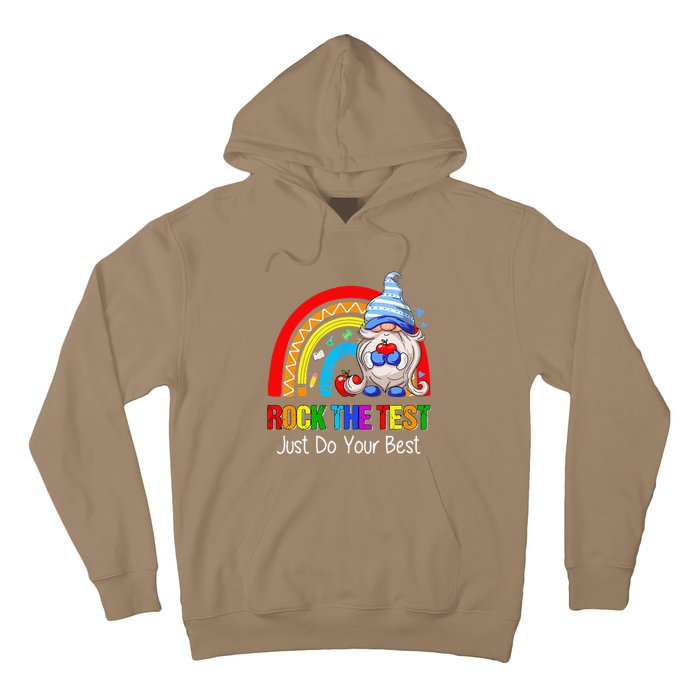 Rock The Test Funny Teacher Testing Day Rainbow Gnomes Hoodie