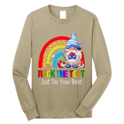 Rock The Test Funny Teacher Testing Day Rainbow Gnomes Long Sleeve Shirt