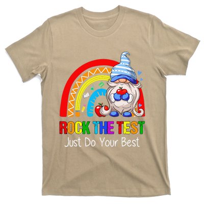 Rock The Test Funny Teacher Testing Day Rainbow Gnomes T-Shirt