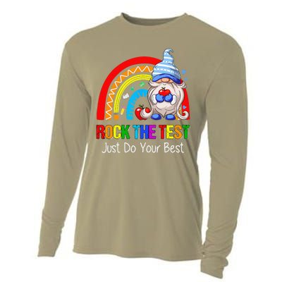 Rock The Test Funny Teacher Testing Day Rainbow Gnomes Cooling Performance Long Sleeve Crew