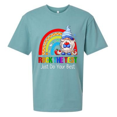 Rock The Test Funny Teacher Testing Day Rainbow Gnomes Sueded Cloud Jersey T-Shirt