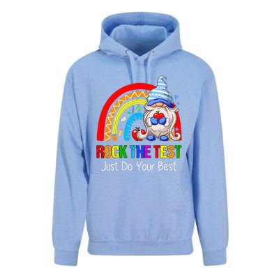 Rock The Test Funny Teacher Testing Day Rainbow Gnomes Unisex Surf Hoodie