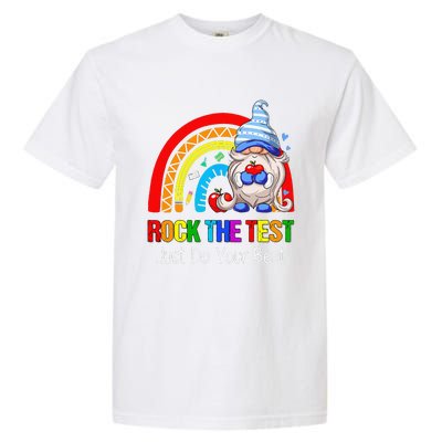 Rock The Test Funny Teacher Testing Day Rainbow Gnomes Garment-Dyed Heavyweight T-Shirt