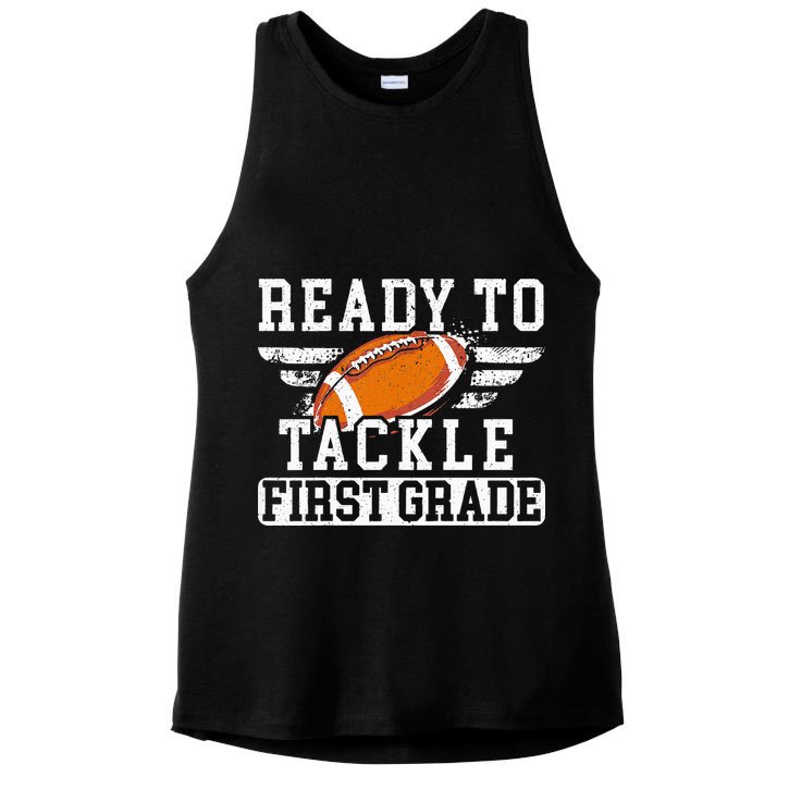 Ready To Tackle First Grade Football First Day Of School Ladies PosiCharge Tri-Blend Wicking Tank