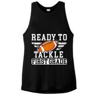 Ready To Tackle First Grade Football First Day Of School Ladies PosiCharge Tri-Blend Wicking Tank