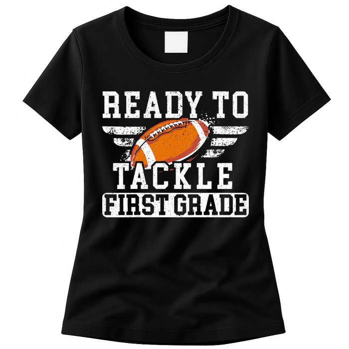 Ready To Tackle First Grade Football First Day Of School Womens T-Shirt