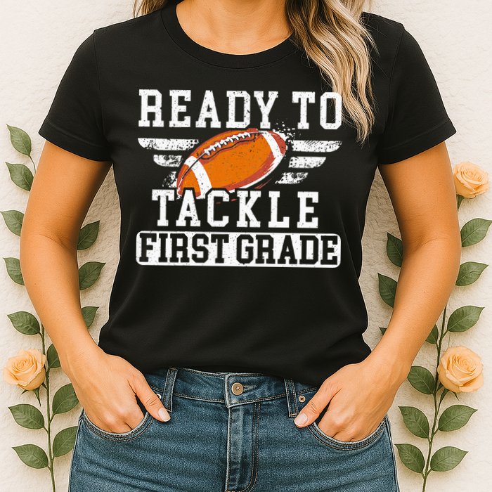 Ready To Tackle First Grade Football First Day Of School Womens T-Shirt