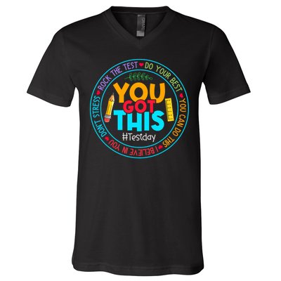 Rock The Test Don't Stress Just Do Your Best Test Day Rock The Test Teach.er Testing Day You Got This V-Neck T-Shirt
