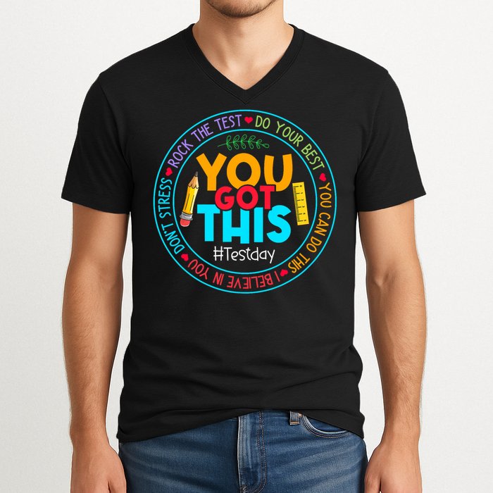 Rock The Test Don't Stress Just Do Your Best Test Day Rock The Test Teach.er Testing Day You Got This V-Neck T-Shirt