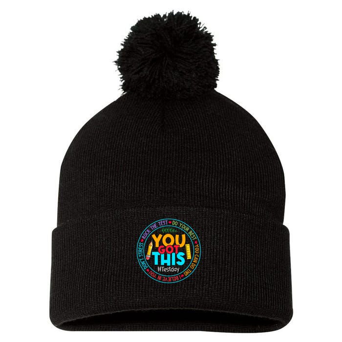 Rock The Test Don't Stress Just Do Your Best Test Day Rock The Test Teach.er Testing Day You Got This Pom Pom 12in Knit Beanie
