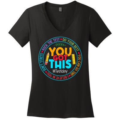 Rock The Test Don't Stress Just Do Your Best Test Day Rock The Test Teach.er Testing Day You Got This Women's V-Neck T-Shirt