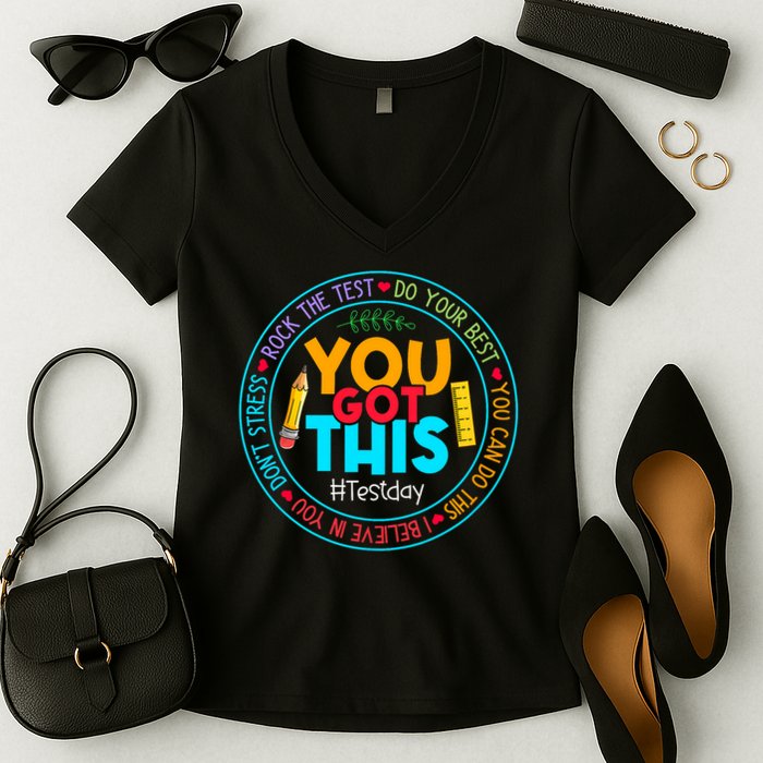 Rock The Test Don't Stress Just Do Your Best Test Day Rock The Test Teach.er Testing Day You Got This Women's V-Neck T-Shirt