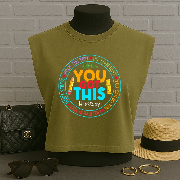Rock The Test Don't Stress Just Do Your Best Test Day Rock The Test Teach.er Testing Day You Got This Garment-Dyed Women's Muscle Tee